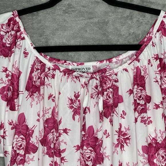 Improved Living 3X Fuchsia Pink Floral Flower Short Sleeve Scoop Neck Womens - Picture 3 of 6